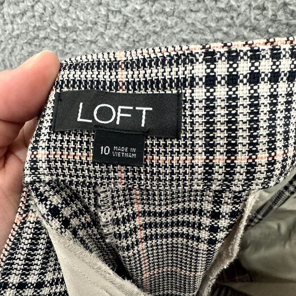 LOFT Wide Leg Pants Womens 10 Black‎ Houndstooth Plaid Linen Blend Preppy Career - Picture 3 of 7